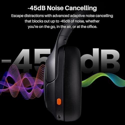 TOZO HT3 Hybrid Noise Cancelling Headphones, 90H Playtime Wireless Over Ear Bluetooth Headset, Spatial Audio AI Chat with 5 Mics, Supports Dual Connection and USB-C Input, with 32 EQ Music Modes 4