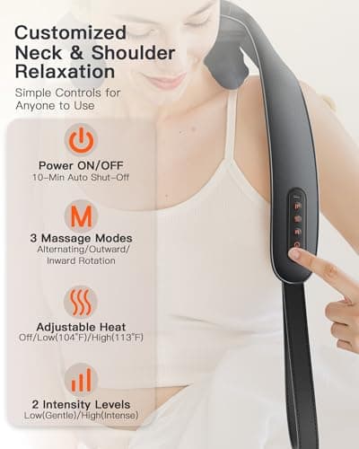 JZBRAIN Neck and Shoulder Massager with Heat – Cordless Shiatsu Neck Massager for Pain Relief Deep Tissue - Adjustable Speed & Modes Kneading Massage for Back - for Men Women 8