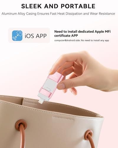 MFi Certified 256GB iPhone Flash Drive, Photo Stick Memory Stick for iPhone iPad, USB Thumb Drive for Photos Videos Transfer & Backup, External Storage Compatible for iPhone/Android/PC/Mac (Pink) 5