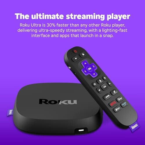 Roku Ultra - Ultimate Streaming Player - 4K Streaming Device for TV with HDR10+, Dolby Vision & Atmos - Bluetooth & Wi-Fi 6- Rechargeable Voice Remote Pro with Backlit Buttons - Free & Live TV 2