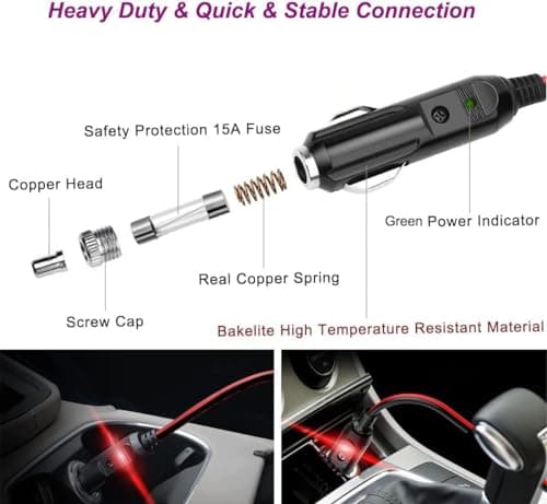 Carviya Cigarette Lighter Male Plug Adapter Inverter Cable Power Supply Cord 12V/24V 3FT 16AWG with LED Light for Car Inverter,Air Pump, Electric Cup DIY 3