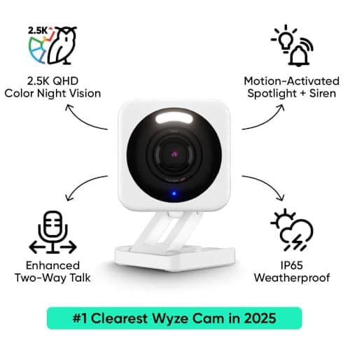 WYZE Cam v4 (Latest Model), 2.5K AI Security Camera, Indoor/Outdoor Cameras for Home Security, Baby Monitor & Pet Camera, Vibrant Color Night Vision, No Subscription Required, Free Expert Help 2