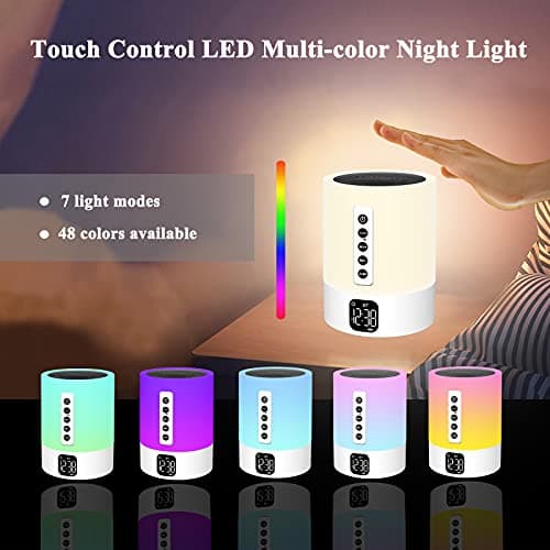 Alarm Clock Bluetooth Speaker, Night Light White Noise Machine Touch Bedside Lamp with Alarm Clock for Kids Multi-Color Changing Night Light Xmas Gifts for Teenage Girls Boys Women Teen Girl Gifts 3