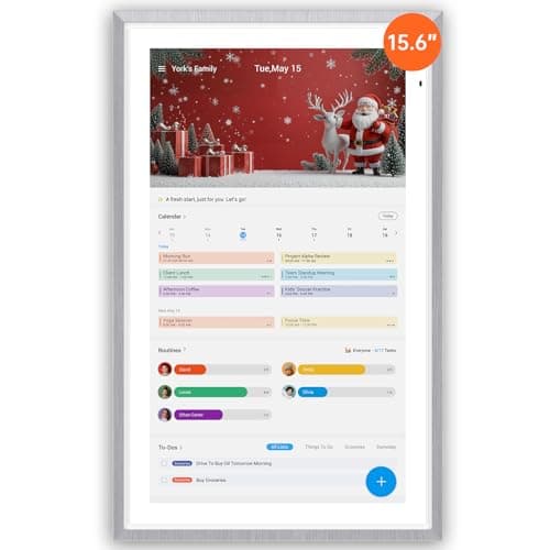 ApoloSign 15.6-inch Digital Calendar: Dual Mode Calendars with Google Play & Multi-calendar Sync, Electronic Planner & Chore Chart, Smart Touchscreen, Interactive Display for Family Schedules (Gray Wood, 15.6")