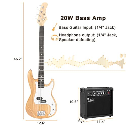 GLARRY Full Size Electric Bass Guitar with 20W AMP, 4 String Beginner Starter Kit with Accessories including Cable, Strap, Bag for Kids and Adults (Burly Wood) 5