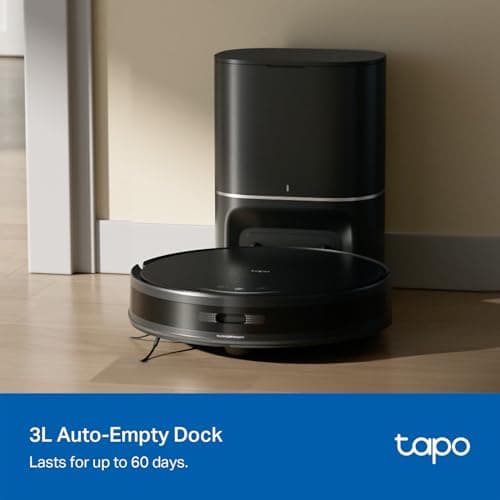 Tapo Ultra-Slim LiDAR Smart Navigation Robot Vacuum and Mop with Self-Emptying Dock, 5300Pa Max, 97%+ Dust Pickup Rate, Self-Charging, Compatible with Alexa & Google Home, RV20 Max Plus 2