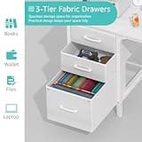Lufeiya White Desk with Fabric File Drawers Cabinet, 47 Inch Reversible Computer Desk with Filing Cabinet for Bedroom Small Space Home Office, Modern Writing Table PC Desks, White 5
