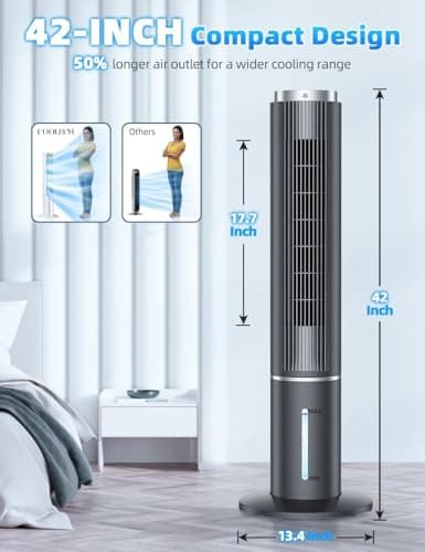 COOLECH 42 INCH Windowless Portable Air Conditioners w/4 Modes & 3 Speeds, 1-Gal Tank for 15H Cooling, 12H Timer, Swamp Cooler Air Conditioner No Window Needed, 90° Oscillating AC Unit for Bedroom 2