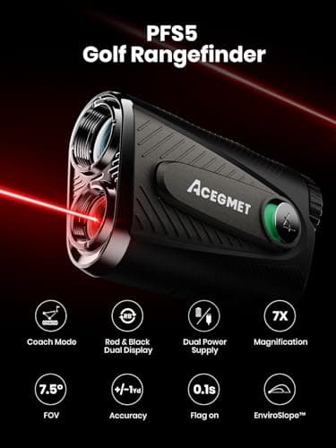 ACEGMET Golf Rangefinder with Slope & Coach Mode - Red & Black Display Laser Range Finder, Hybrid-pwr Rechargeable, 7X Magnification, 0.1s Flag Pin Locking Vibration, 1300 Yards, Magnet 2