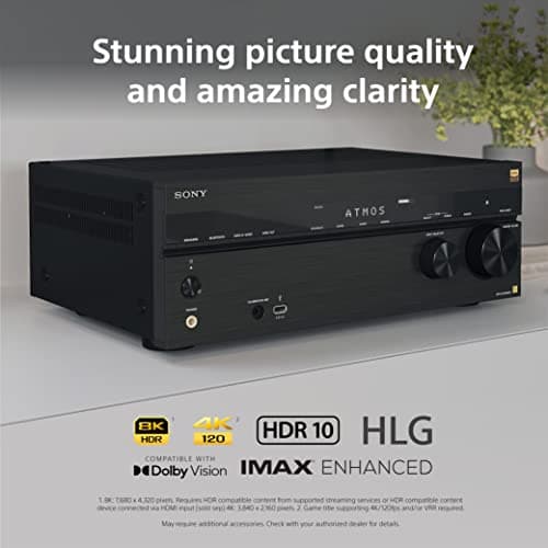 Sony STR-AN1000 7.2 CH Surround Sound Home Theater 8K A/V Receiver: Dolby Atmos, DTS:X, Digital Cinema Auto Calibration IX, Bluetooth, WiFi, Google Chromecast, Spotify connect, Apple AirPlay, HDMI 2.1 3