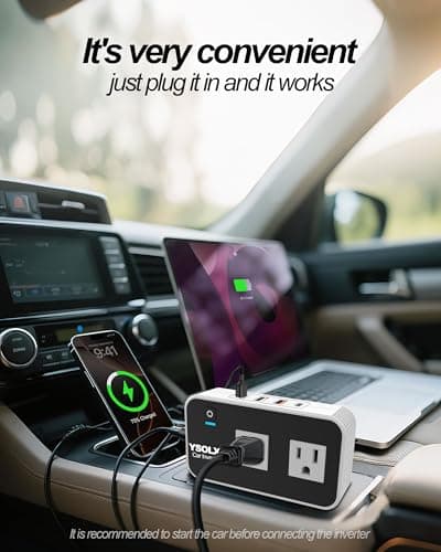 YSOLX 200W Car Power Inverter 12V to 110V for Vehicles, Car Plug Adapter Outlet with 4 USB Fast Charger, Car Charger Cigarette Lighter Adapter for Phone, Laptop on Road Trip 3