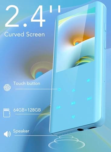 AGPTEK 64GB MP3 Player with Bluetooth 5.3, A19PL 2.4" Curved Screen Portable Music Player with Speaker Lossless Sound with FM Radio, Voice Recorder, Supports up to 128GB, Blue 3