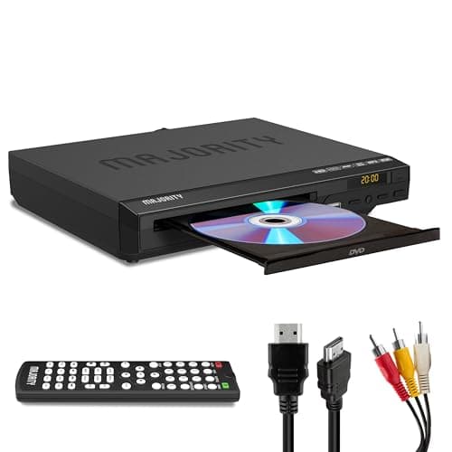 2025 Model HDMI DVD Player for TV | 1080P Region Free DVD-Players for Smart TV | Mini DVD Player with USB, CD & MP3 | HDMI Cable, RCA Cable & Remoted Control | MAJORITY DVD