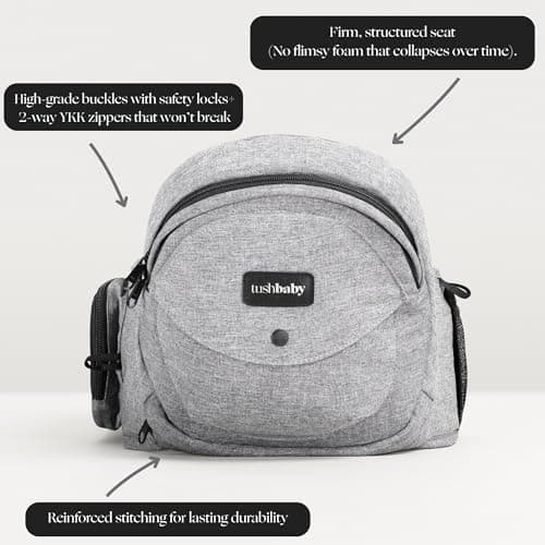 Tushbaby Ergonomic Hip Seat Carrier- for Babies and Toddlers 0-3yrs, Safety Approved, Structured Support, Convenient Pockets, Feeding Aid, Durable YKK Zippers, Foam-Free Build, (Grey) 5