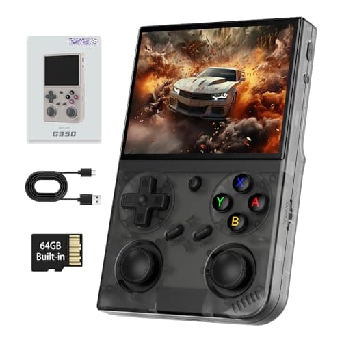 G350 Retro Handheld Game Console , G350 Retro Gaming Console 3.5'' IPS Screen Linux System Built-in 64G TF Card 20+Emulators Pre-Installed 4371 Games Retro Game Console with 3200mAh Battery Black
