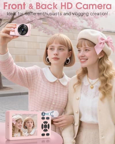 Vitaler Digital Camera with Front Rear Lens, Autofocus 64MP 4K Camera for Photography with 32GB Card, Portable Compact Point and Shoot Camera for Teens Adult Beginner with Metal Shell, 2000mAh Battery 2