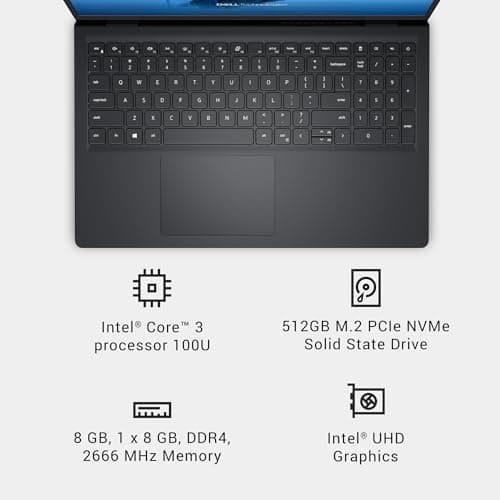 Dell 15 Laptop DC15250-15.6-inch FHD 120Hz Display, Intel Core 3 Processor 100U Processor, 8GB DDR4 RAM, 512GB SSD, Intel UHD Graphics, Windows 11 Home, Onsite Service - Carbon Black 5