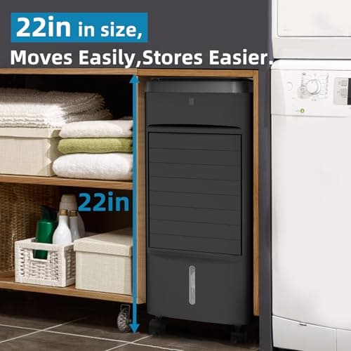 NOMEY Evaporative Air Cooler, 3-IN-1 Air Conditioner Portable for Room w/ 4 Modes & 3 Speed, 12H Timer, 1 Gal Detachable Water Tank, 4 Ice Packs, Remote, 70° Oscillation Air Cooler for Bedroom Indoor 4