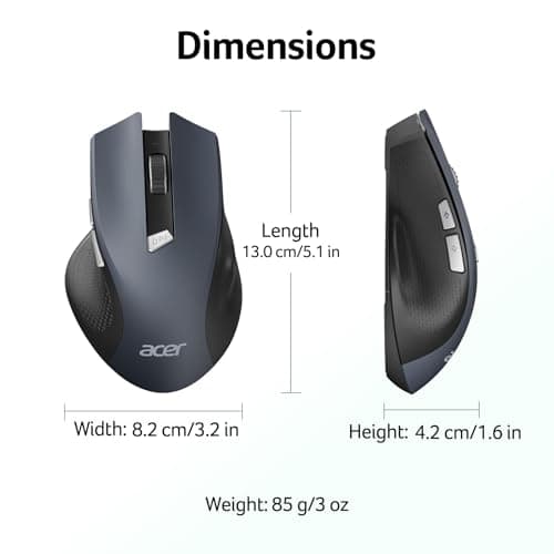 acer Wireless Mouse for Laptop, 2.4GHz Computer Mouse 3 Adjustable DPI Office Cordless USB Mice with USBA Receiver, 6 Buttons, 1600 DPI, Medium to Large Sized Hands Compatible with PC, Laptop, Desktop 5