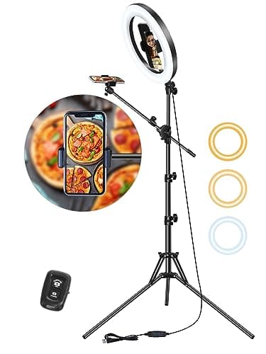 LUXSURE Selfie Ring Light with Stand for Phones, Ring Light Tripod for iPhone, Overhead Phone Mount 10.5" with Phones Stand and Remote, Phone Tripod with Light for Video Recording/Live Stream/Cooking