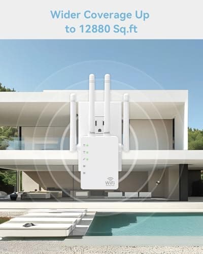 WiFi Extender Signal Booster with 1200Mbps Dual Band (Covers Up to 12880 Sq.ft for 105+ Devices), WiFi Booster with 4 Antennas 360° Coverage, WiFi Repeater with 1 - Tap Setup & Ethernet Port 3