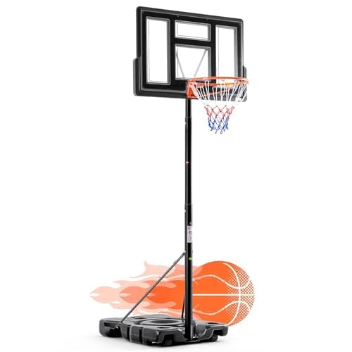 DUMOS 6.1-10FT Adjustable Height Portable Basketball Hoop Outdoor for Adult, 44 Inch Shatterproof Backboard w/Shock Absorbent Rim, Fillable Base, 2 Wheels for Swimming Pool/Indoor, Classic Black