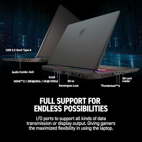 MSI Vector 16 HX AI 16” 240Hz QHD+ Gaming Laptop: Intel Core Ultra 9-275HX, NVIDIA Geforce RTX 5070Ti, 16GB DDR5, 1TB NVMe SSD, Thunderbolt 5, Wi-Fi 7, Win 11 Home: Cosmo Gray A2XWHG-211US 4