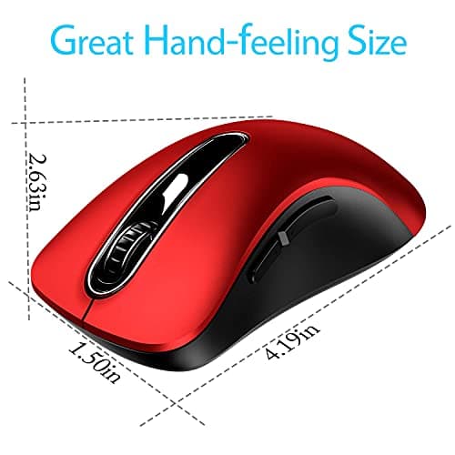 memzuoix 2.4G Wireless Mouse, 1400 DPI Mobile Optical Cordless Mouse with USB Receiver, Portable Computer Mice for Laptop, PC, Desktop, MacBook, 5 Buttons, Red 4