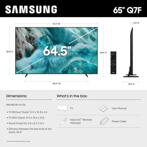 Samsung 65-Inch Class QLED Q7F Series Samsung Vision AI Smart TV (2025 Model, 65Q7F) Quantum HDR, Object Tracking Sound Lite, Q4 AI Gen1 Processor, 4K upscaling, Gaming Hub, Alexa Built-in 2