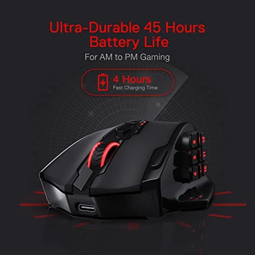 Redragon M913 Impact Elite Wireless Gaming Mouse, 16000 DPI Wired/Wireless RGB Mouse with 16 Programmable Buttons, 45 Hr Battery and Pro Optical Sensor, 12 Side Buttons MMO Mouse 4