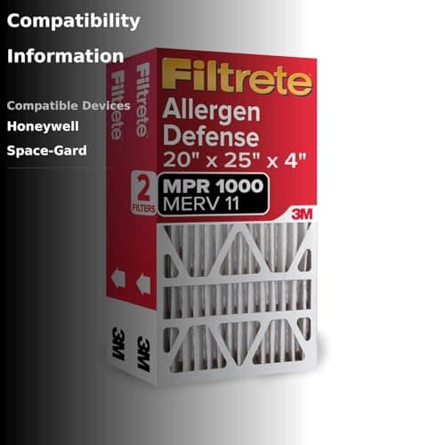 Filtrete 20x25x4 AC Furnace Air Filter, MPR 1000, MERV 11, Fits Honeywell & AprilAire Space-Gard, Allergen Defense, Electrostatic Air Cleaning Filter, 2-Pack (actual size 19.88 x 24.63 x 4.31) 2