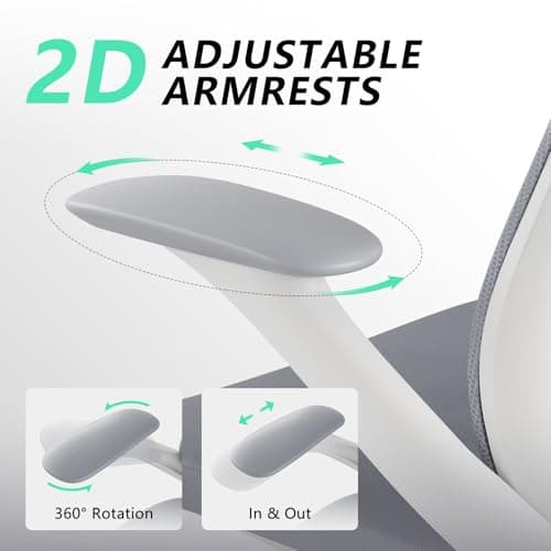 BERYTH Ergonomic Office Chair, High Back Mesh Desk Chair with Lumbar Support, 360° Swivel & Slide-Adjustable Arms, Tilt Lock and Recline, Breathable Task Chair for Home Office & Gaming (Grey) 5