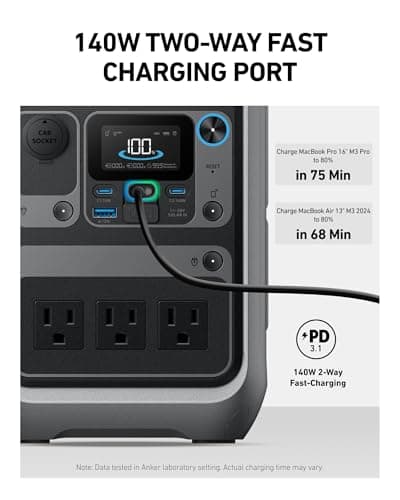 Anker Portable Power Station SOLIX C300, 288Wh LiFePO4 Battery, 300W (600W Surge) Solar Generator, 140W Two-Way Fast Charging, for Outdoor Camping, Traveling, and Emergencies (Solar Panel Optional) 5