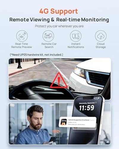 70mai Dash Cam Front and Rear A510,1944P+1080P with STARVIS 2 IMX675 and 64GB Card, Dash Camera for Cars, 4G LTE Support, ADAS, Built-in GPS WiFi, APP Control, HDR, 24H Parking Mode, Loop Recording 3