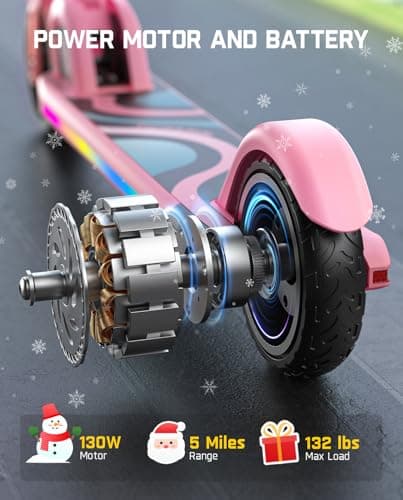 FanttikRide C9 Pro Kids Electric Scooter Ages 8-12, Colorful Rainbow Lights, E-Scooter for Kids 3.9-5.2 ft, 132 lbs, 5 Miles Range, Up to 40 min Ride Time, 5/8/10 MPH, 3 Adjustable Heights, Pink 4