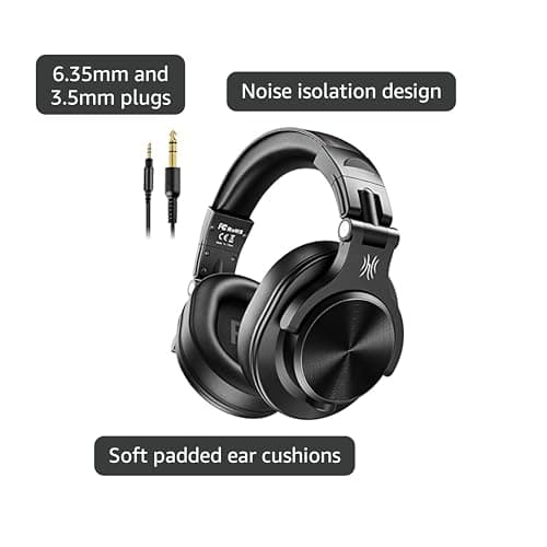 OneOdio A71 Hi-Res Studio Recording Headphones - Wired Over Ear Headphones with SharePort, Monitoring Mixing Foldable Headset with Stereo Sound, 3.5/6.35MM Jack for PC Computer DJ Guitar-Black 3