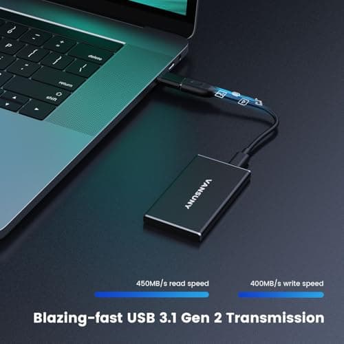 Vansuny 500GB Portable External SSD, USB 3.1 Gen2 450MB/s High-Speed Data Transfer, Metal USB C Mini Portable External Solid State Drive for PC, Laptop, Phones and More 2