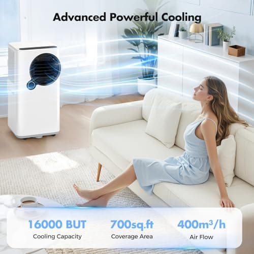 Portable Air Conditioners, 16000 BTU 6-in-1 Cooling, Dehumidifier & Fan, Ultra Quiet with 24H Smart Timer, Auto Shut-Off & Child Lock for Home/Bedroom/Office 5