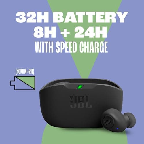 JBL Vibe Buds - True Wireless Earbuds, Smart Ambient, VoiceAware, Up to 32 total hours of battery life with speed charging, Water and dust resistant, JBL Deep Bass Sound (Black) 5