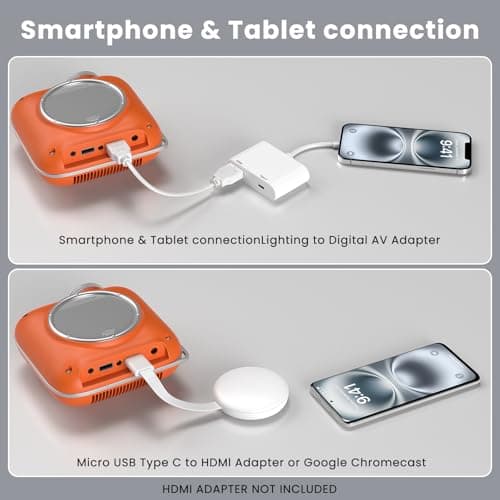 HOMPOW Mini Projector with Two -Way Bluetooth, Portable Projector for Home Theater Use, Support 1080P for Outdoor Projector/Movie Projector Compatible with HDMI, USB, Laptop, TV Stick (Orange) 3