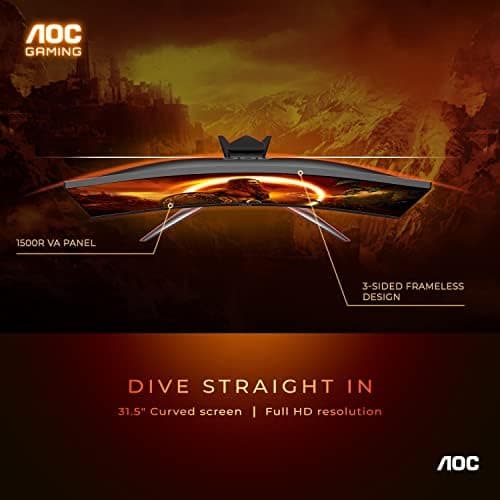 AOC C32G2 32" Curved Frameless Gaming Monitor FHD, 1500R Curved VA, 1ms, 165Hz, FreeSync, Height adjustable, 3-Year Zero Dead Pixel Policy, Black 3