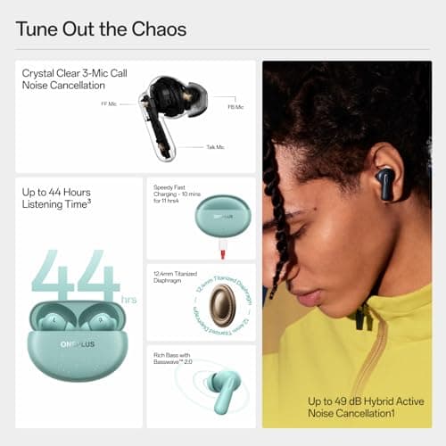 OnePlus Nord Buds 3 Pro, Wireless Bluetooth Earbuds, Noise Canceling Earbuds, Deep Bass, Immersive Sound, Up to 44 Hour Playtime with Charging case, Soft Jade 2