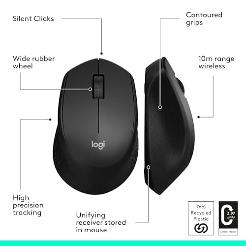 Logitech M330 SILENT Wireless Mouse, 2.4GHz with USB Receiver, Optical Tracking, Quiet & Lightweight, Long Battery Life, for PC, Mac, Laptop, Chromebook - Black 4