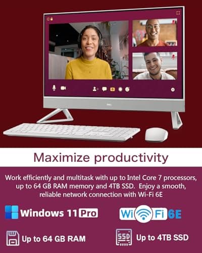 Dell 27 All-in-One Desktop Computer, 27" FHD IPS Touchscreen, Core 7 150U(Up to 5.5 GHz), Wireless KB & Mouse, NVIDIA GeForce MX570A GDDR6, Wi-Fi 6E, Windows 11 Pro (32GB RAM, 1TB SSD) 2
