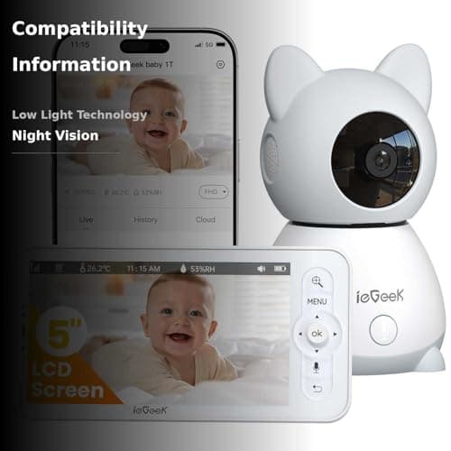 ieGeek Baby Monitor with 5" HD Screen, 2K Camera & Night Vision – WiFi/No-WiFi Dual Mode, PTZ, Cry/Motion Detection, 2-Way Audio, Temp/Humidity Sensor, Auto Tracking, Secure App & Remote Contro 3