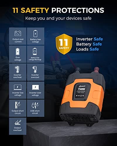 Ampeak 750W Power Inverter 4.8A Dual USB Ports 2 AC Outlets Car Inverter DC 12V to AC 110V 11 Protections for Appliances 2