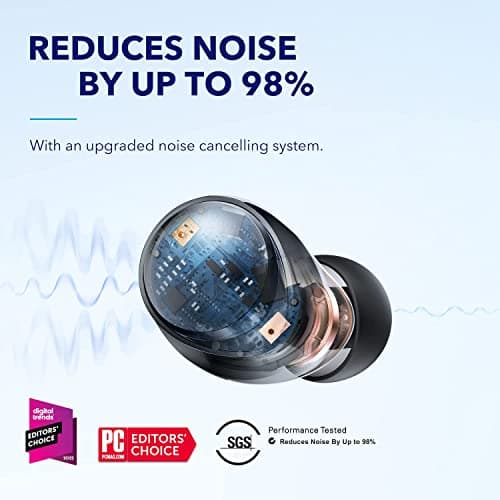 Soundcore by Anker Space A40 Adaptive Active Noise Cancelling Wireless Earbuds, Reduce Noise by Up to 98%, Ultra Long 50H Playtime, 10H Single Playtime, Hi-Res Sound, Comfortable Fit, Wireless Charge 2