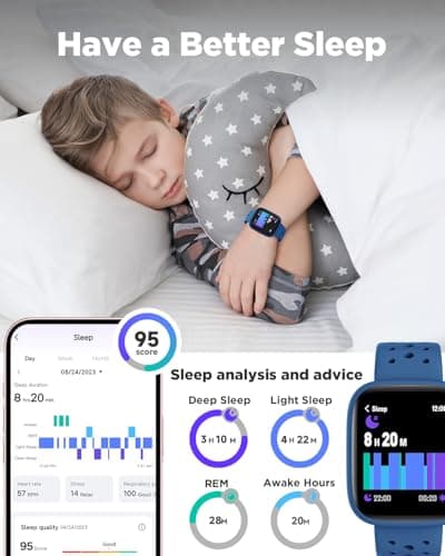 BIGGERFIVE Smart Watch for Kids No APP No Phone Needed, 1.8" Fitness Tracker Watch Pedometer, Heart Rate, Sleep Monitor, IP68 Waterproof, Step Counter, Puzzle Games for Girls Boys Teens 5-16, Blue 4