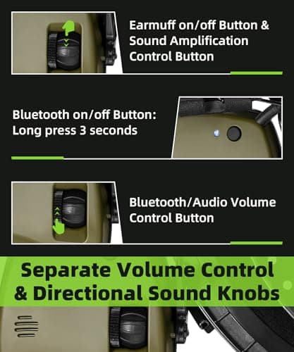 ZOHAN 035 Bluetooth 5.4 Shooting Ear Protection Earmuffs with Active Noise Canceling & Sound Amplification, NRR 22dB for Shooting Range & Hunting (Green) 5