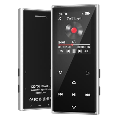 128GB MP3 Player with Bluetooth 5.3, AGXOV Music Player with Built-in HD Speaker, FM Radio, Voice Recorder, HiFi Sound, E-Book, Earphones Included (D50) (Black)
